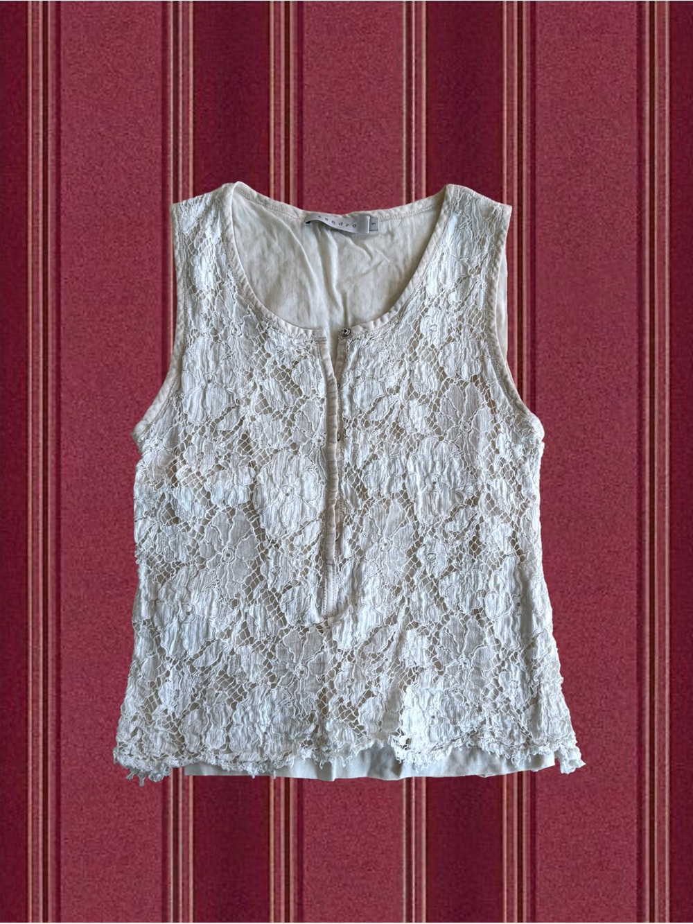 Lace Overlay Sleeveless Top - White